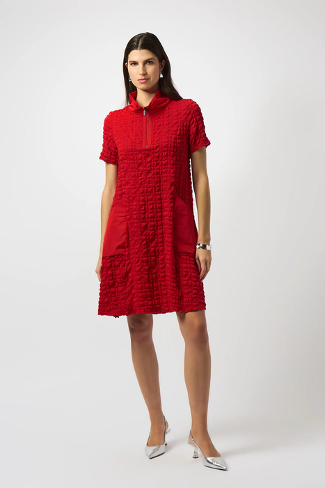 Joseph Ribkoff 251084 Radiant Red Bubble Jacquard A-Line Textured Dress