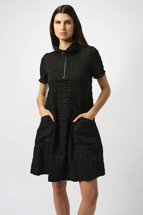 Joseph Ribkoff 251084 Black Bubble Jacquard A-Line Textured Dress