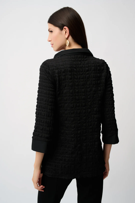 Joseph Ribkoff Bubble Textured Zipped Mock Collar 3/4 Sleeve Top 253070