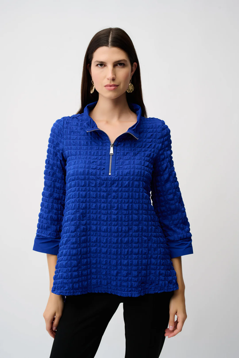 Joseph Ribkoff 253070 Royal Sapphire Bubble Textured Zipped Mock Collar 3/4 Sleeve Top