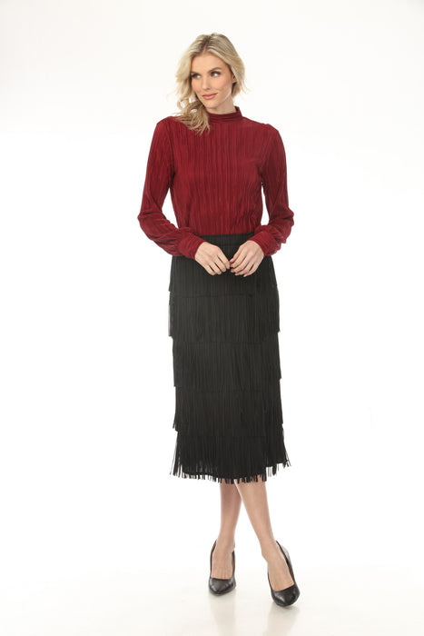 Joseph Ribkoff Burgundy Micro Pleated Mock Neck Top 254059