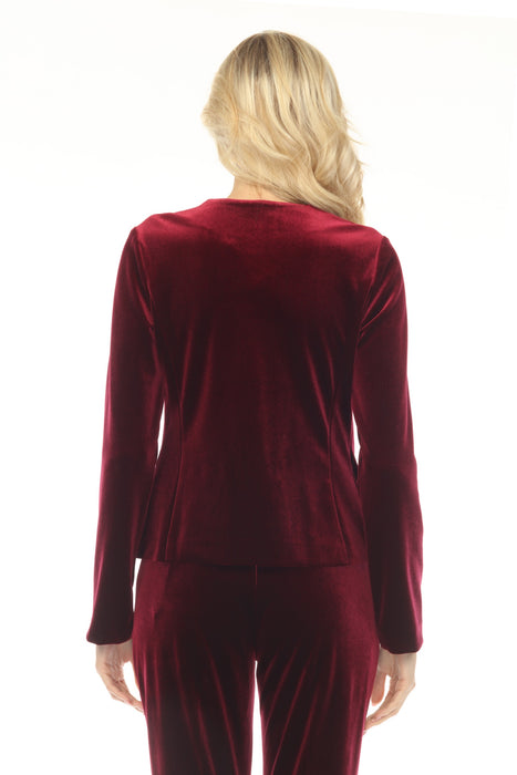 Joseph Ribkoff Burgundy Velvet Button Front Blazer Jacket 254197