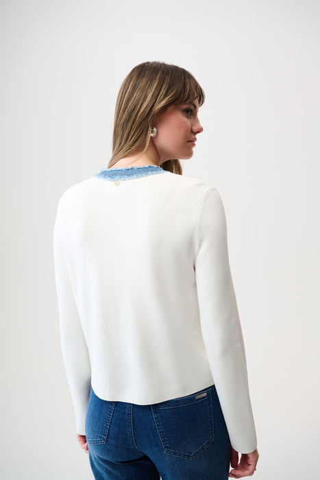Joseph Ribkoff Winter White/Indigo Denim Trim Button Front Jacket 261927