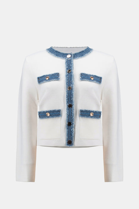 Joseph Ribkoff Winter White/Indigo Denim Trim Button Front Jacket 261927