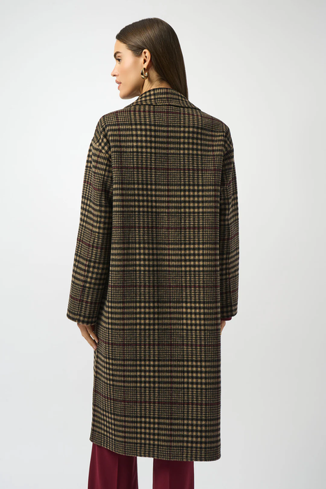 Joseph Ribkoff Camel/Multi Plaid Long Overcoat 253946