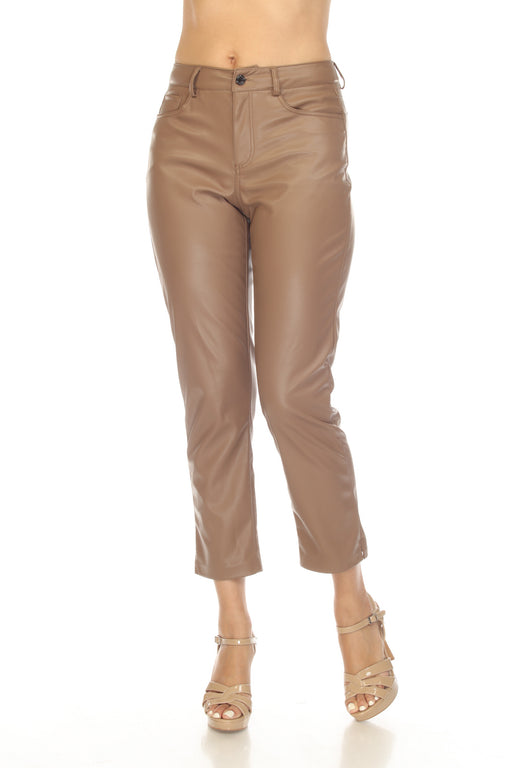 Joseph Ribkoff Style 231915 Cappuccino Faux Leather Cropped Pants