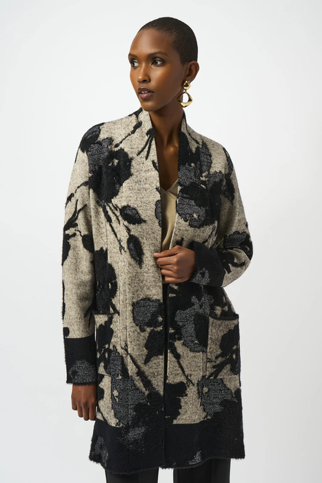 Joseph Ribkoff 253956 Champagne/Black Abstract Print Long Sleeve Cardigan Jacket