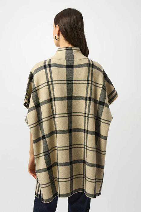 Joseph Ribkoff Champagne/Black Plaid Poncho 253903