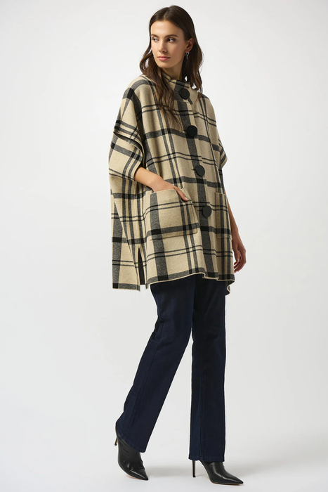 Joseph Ribkoff Champagne/Black Plaid Poncho 253903