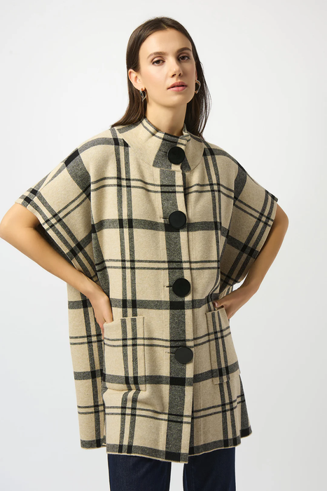 Joseph Ribkoff 253903 Champagne/Black Plaid Poncho