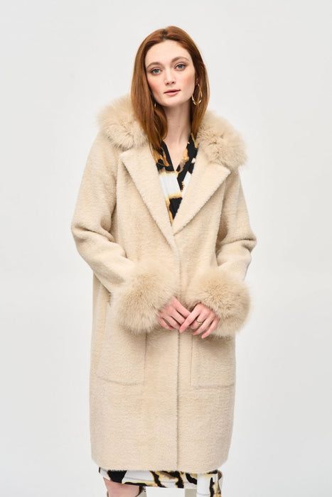 Joseph Ribkoff Style 243923 Champagne Faux Fur Long Sleeve Coat