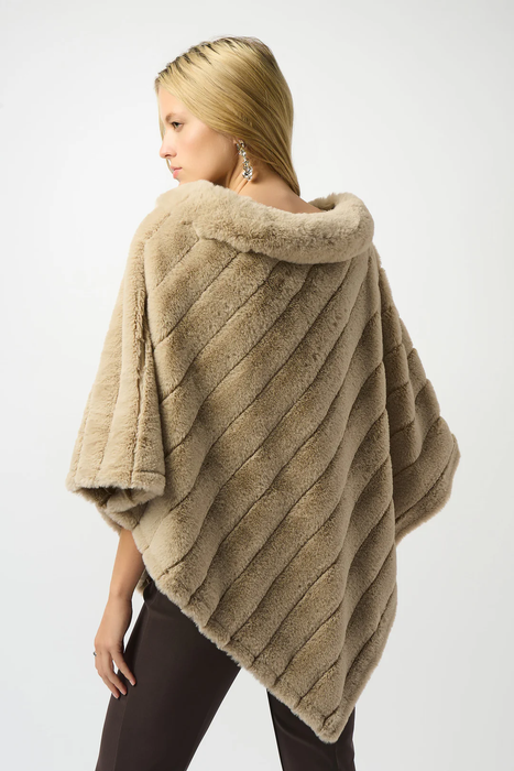 Joseph Ribkoff Champagne Faux Fur Textured Striped Poncho 253932