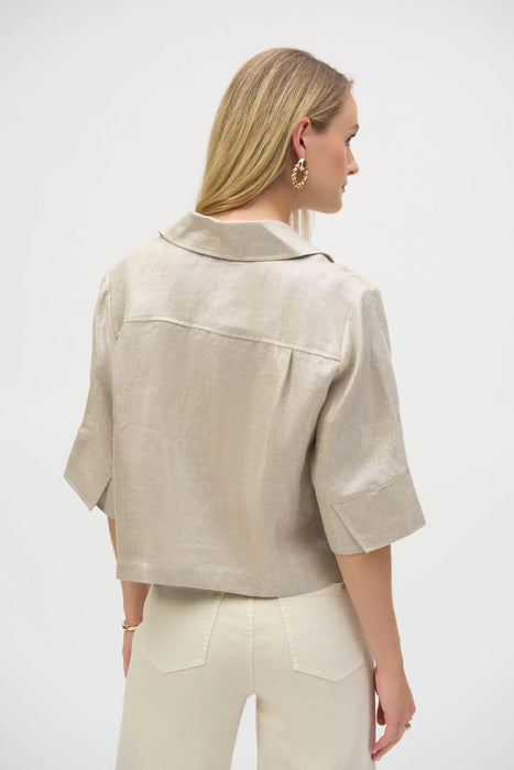 Joseph Ribkoff Champagne Foiled Linen Boxy Cropped Jacket 252921