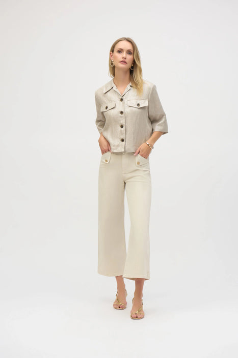 Joseph Ribkoff Champagne Foiled Linen Boxy Cropped Jacket 252921