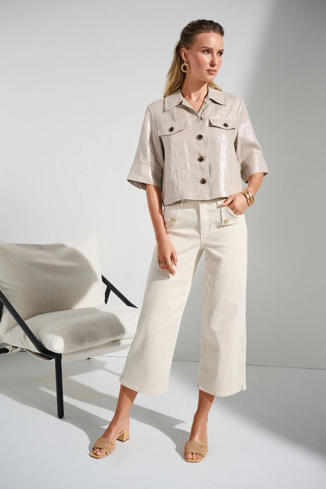 Joseph Ribkoff Champagne Foiled Linen Boxy Cropped Jacket 252921