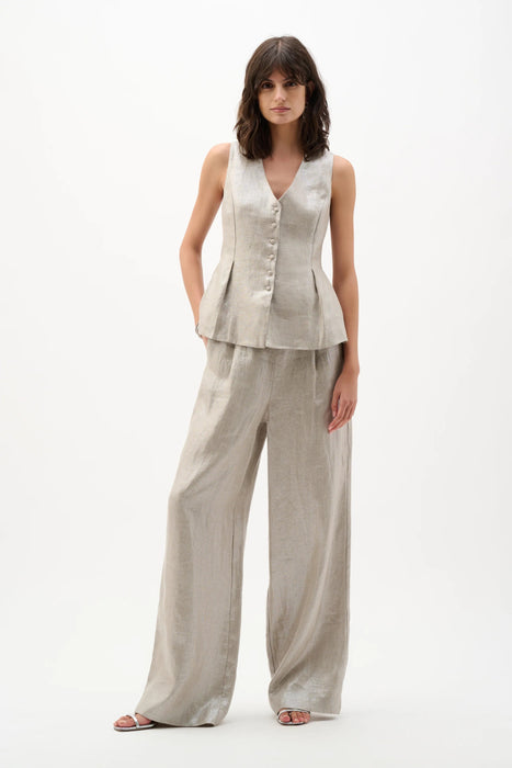 Joseph Ribkoff Champagne Foiled Linen Peplum Vest 262944