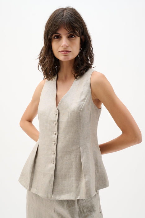 Joseph Ribkoff Champagne Foiled Linen Peplum Vest 262944