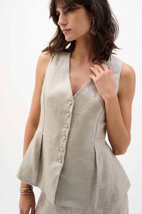 Joseph Ribkoff Champagne Foiled Linen Peplum Vest 262944