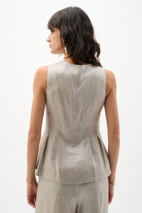Joseph Ribkoff Champagne Foiled Linen Peplum Vest 262944