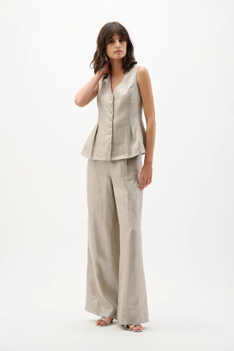 Joseph Ribkoff Champagne Foiled Linen Wide Leg Pants 262947