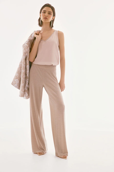 Joseph Ribkoff Champagne Metallic Knit Wide Leg Pants 251769