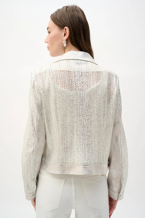 Joseph Ribkoff Champagne/Silver Faux Suede Foiled Moto Jacket 262902