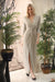 Woman wearing Joseph Ribkoff sparkle knit gown for formal gala event