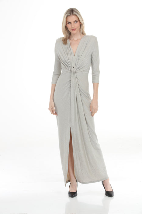 Joseph Ribkoff Champagne Sparkle Knit Draped Front Long Dress 261743
