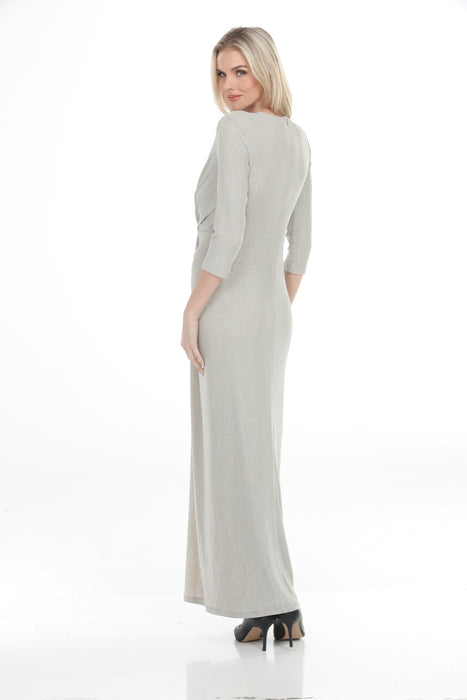 Joseph Ribkoff Champagne Sparkle Knit Draped Front Long Dress 261743