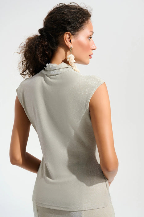 Joseph Ribkoff Champagne Sparkly Surplice Ruched Top 261758