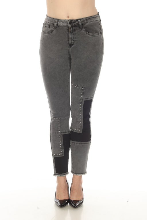 Joseph Ribkoff Style 233947 Charcoal/Black Denim Studded Patchwork Slim Ankle Jeans