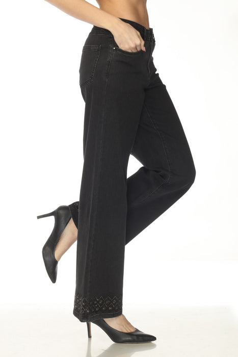 Joseph Ribkoff Charcoal Grey Embellished Wide Leg Jeans 253988