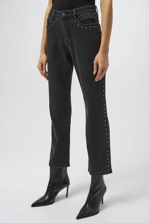 Charcoal wash straight leg denim jeans with studded side seams from Joseph Ribkoff