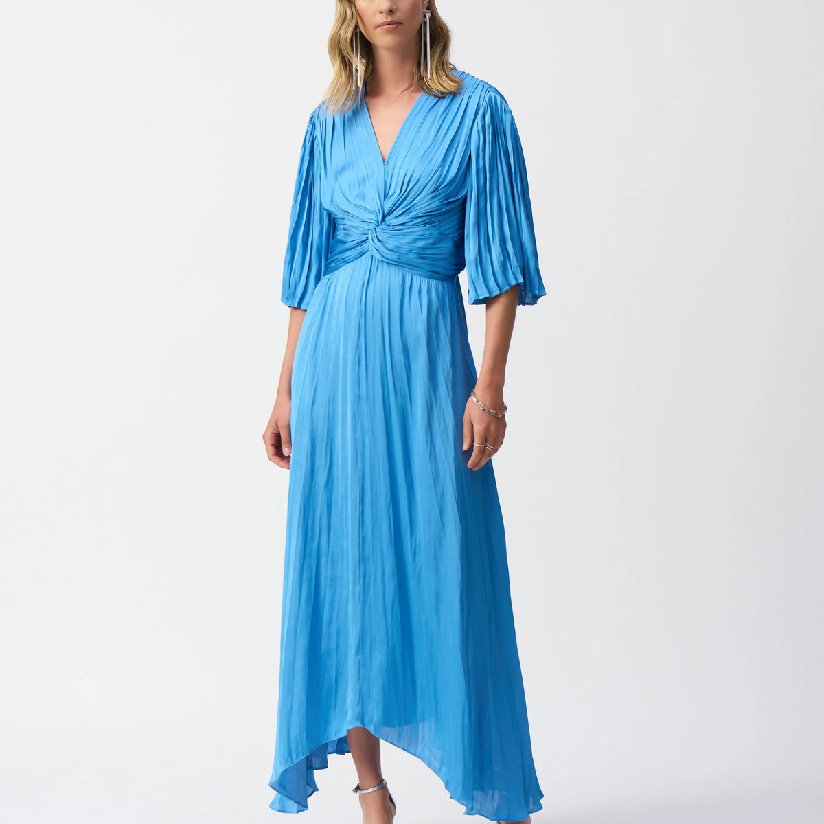 Joseph Ribkoff V-Neck Pleated Satin Maxi Dress 251903 — AfterRetail
