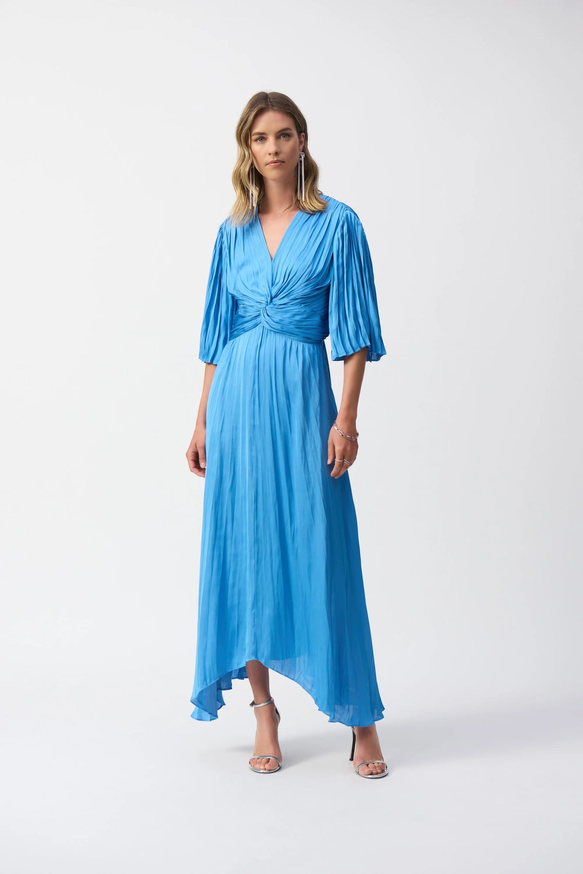 Joseph Ribkoff V-Neck Pleated Satin Maxi Dress 251903 — AfterRetail