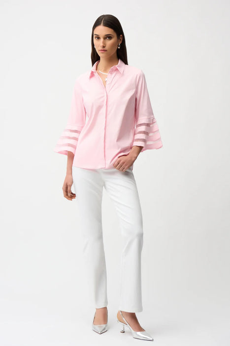 Joseph Ribkoff Stretch Poplin Organza 3/4 Bell Sleeve Top 261933