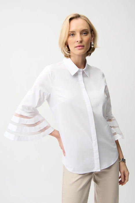 Joseph Ribkoff 261933 White Collared Flared 3/4 Bell Sleeve Top