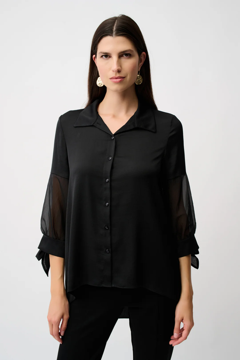 Joseph Ribkoff 253213 Black Collared Front Button Closure 3/4 Sleeve Boxy Top