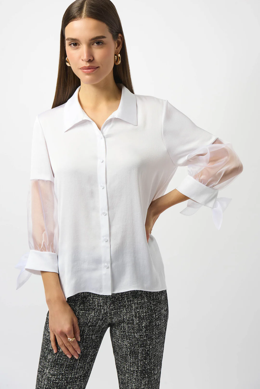 Joseph Ribkoff 253213 Vanilla Collared Front Button Closure 3/4 Sleeve Boxy Top