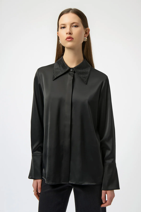 Joseph Ribkoff 254926 Black Collared Front-Button Long Sleeve Top