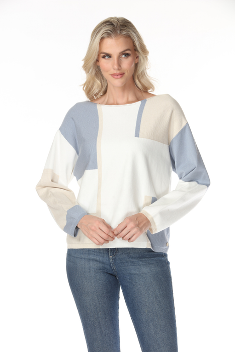 Joseph Ribkoff Color Block Geometric Boat Neck Pullover Top 261998