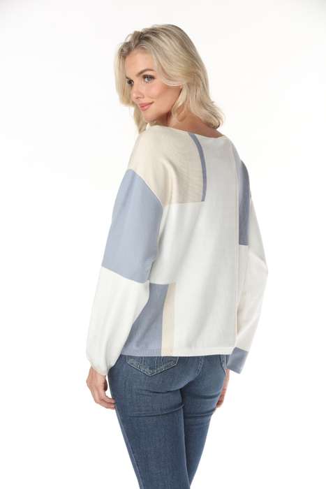 Joseph Ribkoff Color Block Geometric Boat Neck Pullover Top 261998