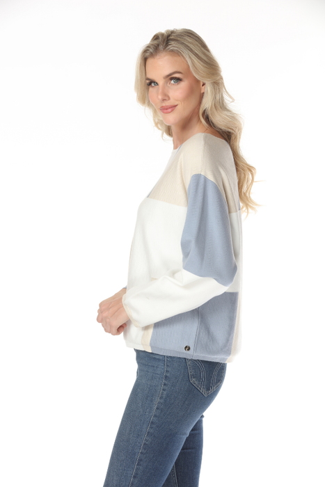 Joseph Ribkoff Color Block Geometric Boat Neck Pullover Top 261998