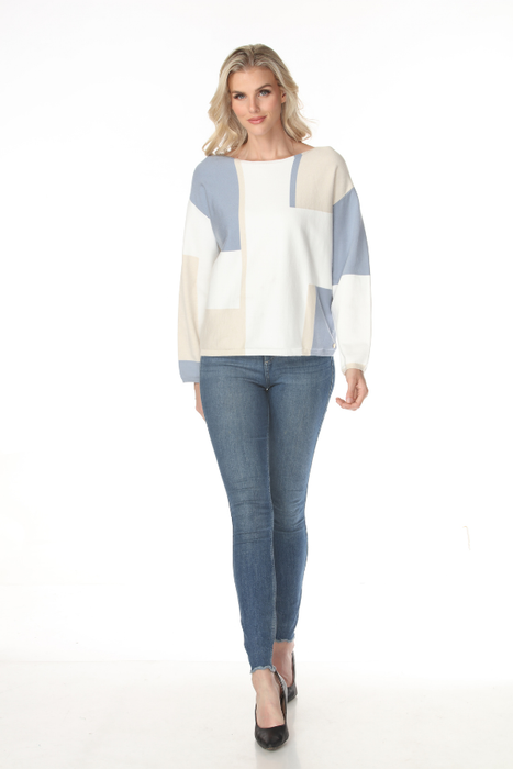 Joseph Ribkoff Color Block Geometric Boat Neck Pullover Top 261998
