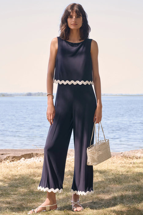 Joseph Ribkoff Contrast Trim Sleeveless Culotte Jumpsuit 262144