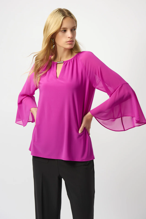 Joseph Ribkoff Cosmo Purple Keyhole Neckline 3/4 Sleeves Chiffon Top 253189