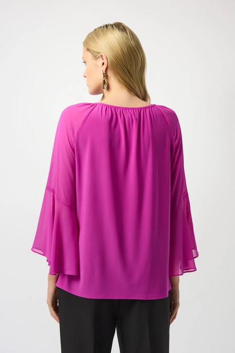 Joseph Ribkoff Cosmo Purple Keyhole Neckline 3/4 Sleeves Chiffon Top 253189