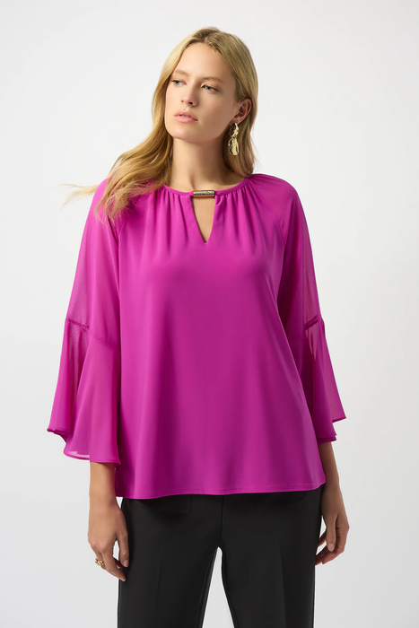 Joseph Ribkoff 253189 Cosmo Purple Keyhole Neckline 3/4 Sleeves Chiffon Top