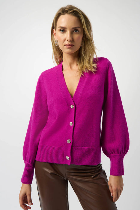 Joseph Ribkoff Button Front V-Neck Puff Sleeve Cardigan 253906