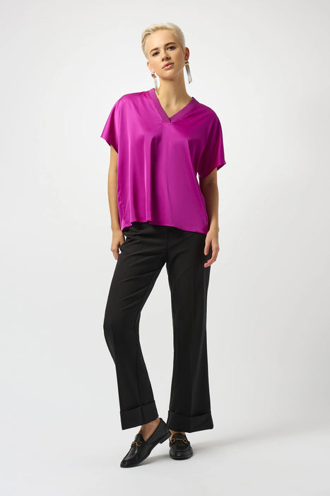 Joseph Ribkoff V-Neck Short Sleeve Boxy Satin Top 253921